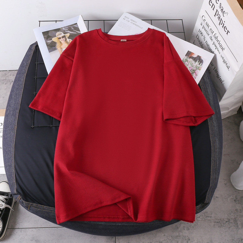 DAYIFUN T-krekls ar īsām piedurknēm Sieviešu korejiešu versija Lielizmēra Vasaras Jauni Kokvilnas Tkrekli Studentu brīvi Vienkrāsaini Meiteņu T-krekli Tops