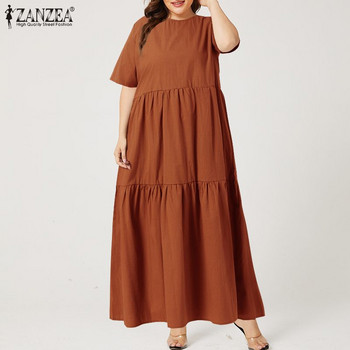 ZANZEA Plus Size Γυναικείο Sundress Summer Elegant O λαιμό κοντό μανίκι asual Ruffle Party Vestido Robe Femme Solid Loose μακρύ φόρεμα