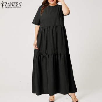 ZANZEA Plus Size Γυναικείο Sundress Summer Elegant O λαιμό κοντό μανίκι asual Ruffle Party Vestido Robe Femme Solid Loose μακρύ φόρεμα