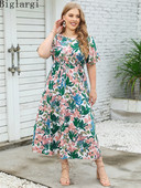 Liela izmēra vasaras jauna Sieviešu kleita ar augstu vidukli ar ziediem Sieviešu ikdienišķa brīva A-līnijas kleita Sieviešu apdruka Kokvilnas gara kleita 5xl