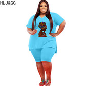 HLJ&GG Liela izmēra sieviešu tērpi L-5XL Ikdienas apdruka ar V kakla izgriezumu un bikeršorti Divdaļīgi komplekti Sieviešu Macthing Sportisks treniņtērps