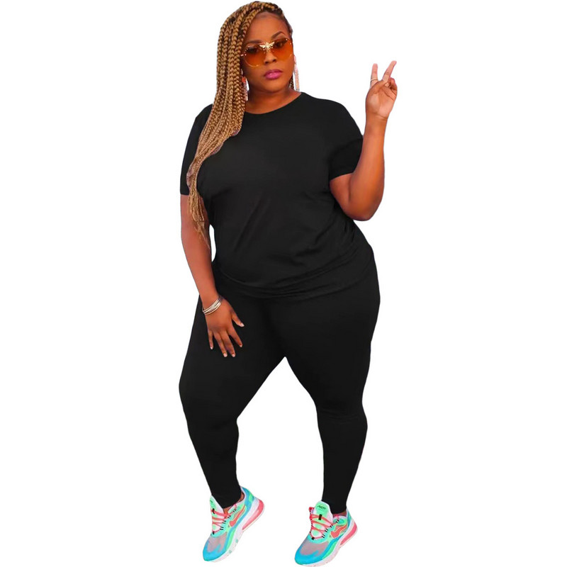 2022. gada vienkrāsains ikdienas treniņtērps Sieviešu tērpi ar īsām piedurknēm Lielizmēra sporta apģērba divdaļīgs komplekts, vairumtirdzniecība, piegāde