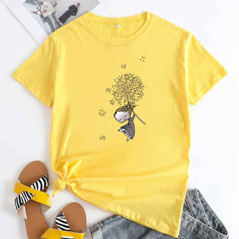 JFUNCY Sieviešu kokvilnas T-krekls Mode Kawaii Harajuku Graphic T krekli Vasaras īsām piedurknēm Sieviešu T-krekli Sieviešu Tkreklu Apģērbs