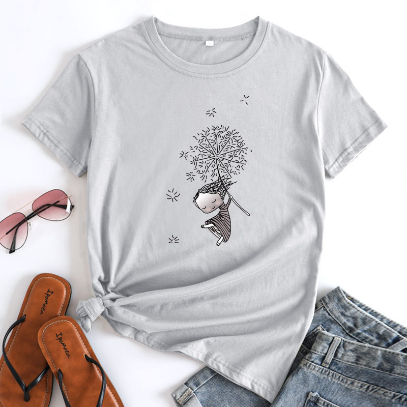 JFUNCY Sieviešu kokvilnas T-krekls Mode Kawaii Harajuku Graphic T krekli Vasaras īsām piedurknēm Sieviešu T-krekli Sieviešu Tkreklu Apģērbs