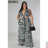 SOMO Animals Printed Lielizmēra sieviešu apģērbi bez aizmugures Seksīga kakla augšdaļa un garās bikses, kas atbilst komplekti Vairumtirdzniecība Dropshipping