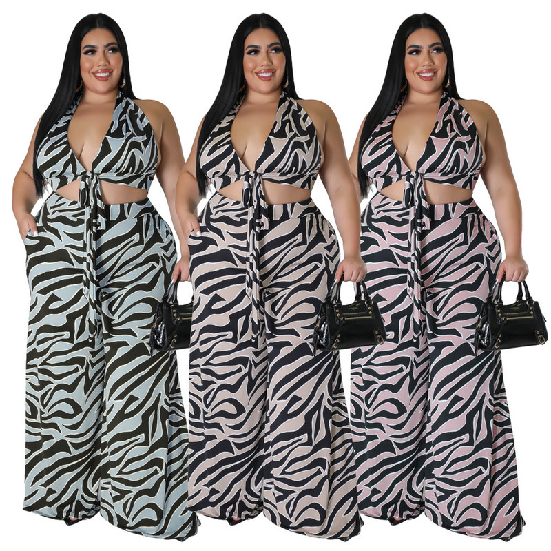 SOMO Animals Printed Lielizmēra sieviešu apģērbi bez aizmugures Seksīga kakla augšdaļa un garās bikses, kas atbilst komplekti Vairumtirdzniecība Dropshipping