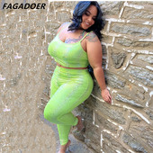 FAGADOER Green XL-5XL Liela izmēra divdaļīgie komplekti Sieviešu siksniņa bez piedurknēm Crop Tops un šauras bikses Seksīgs modes klubu ballīšu apģērbs