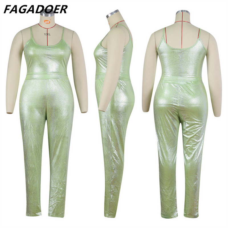 FAGADOER Green XL-5XL Liela izmēra divdaļīgie komplekti Sieviešu siksniņa bez piedurknēm Crop Tops un šauras bikses Seksīgs modes klubu ballīšu apģērbs