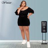 Wmstar Plus Size Σετ 2 τεμαχίων Γυναικείες μίνι φούστες Σετ Crop Top Νεανικό στυλ Κομψό ασορτί ασορτί Χονδρική Dropshipping