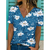 Nyári Virág Virágos 3D Nyomtatott Pólók Vintage Női Utcai Ruha V-nyakú póló Y2k Harajuku Túlméretes felsők Pólók Női Ruházat