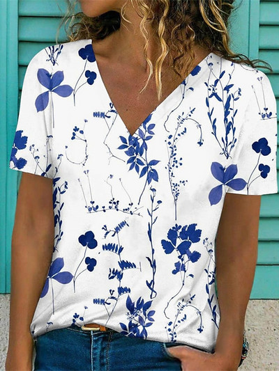 Nyári Virág Virágos 3D Nyomtatott Pólók Vintage Női Utcai Ruha V-nyakú póló Y2k Harajuku Túlméretes felsők Pólók Női Ruházat