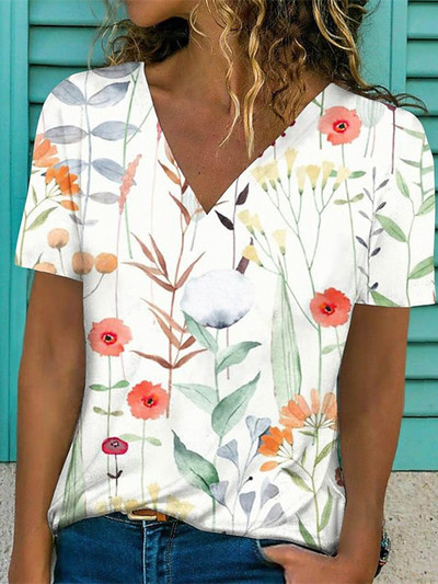 Nyári Virág Virágos 3D Nyomtatott Pólók Vintage Női Utcai Ruha V-nyakú póló Y2k Harajuku Túlméretes felsők Pólók Női Ruházat
