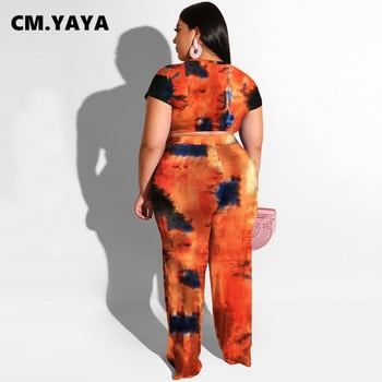 CM.YAYA Γυναικείο σετ Plus Size Σετ γραβάτα Dye κοντό μανίκι επίδεσμος Crop Tops Τσέπες Παντελόνι Δύο Σετ 2 τεμαχίων Φόρμες καλοκαιρινές στολές 2021