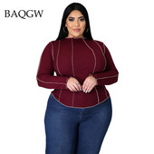 Γυναικείο πλεκτό με ραβδώσεις Casual μπλουζάκι με μακρυμάνικο φθινοπωρινό μπλουζάκι Μαύρα ρούχα Πουκάμισο Γυναικείο γραφείο Basic Tshirt Tee Plus μέγεθος 5XL