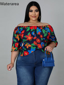 Waterarea Lielizmēra Sweet Puķu drukas sieviešu T-krekls Sexy Slash Neck Slim Tee Top Mode Ikdienas sieviešu T-kreklu Tops Jauns pavasaris