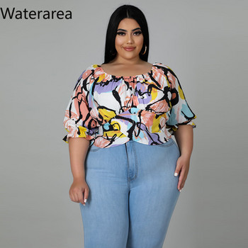 Waterarea Plus Size Sweet Floral Pritn γυναικείο μπλουζάκι Sexy Slash Neck Slim Tee Top Fashion Casual Women T-shirt Top New Spring