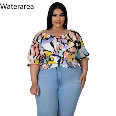 Waterarea Lielizmēra Sweet Puķu drukas sieviešu T-krekls Sexy Slash Neck Slim Tee Top Mode Ikdienas sieviešu T-kreklu Tops Jauns pavasaris