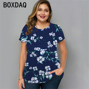 Vintage Floral Casual T-Shrit Plus Size Γυναικεία κοντομάνικη μπλούζα 2023 Νέα κομψή γυναικεία καλοκαιρινή μπλούζα με φαρδιά μπλούζα με λαιμόκοψη