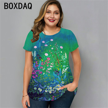 Vintage Floral Casual T-Shrit Plus Size Γυναικεία κοντομάνικη μπλούζα 2023 Νέα κομψή γυναικεία καλοκαιρινή μπλούζα με φαρδιά μπλούζα με λαιμόκοψη