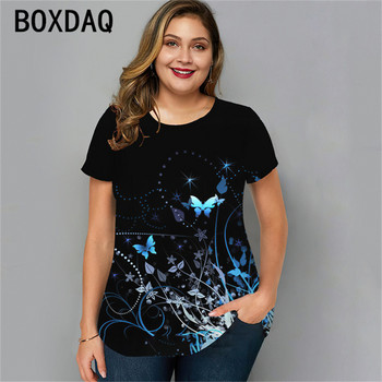 Vintage Floral Casual T-Shrit Plus Size Γυναικεία κοντομάνικη μπλούζα 2023 Νέα κομψή γυναικεία καλοκαιρινή μπλούζα με φαρδιά μπλούζα με λαιμόκοψη