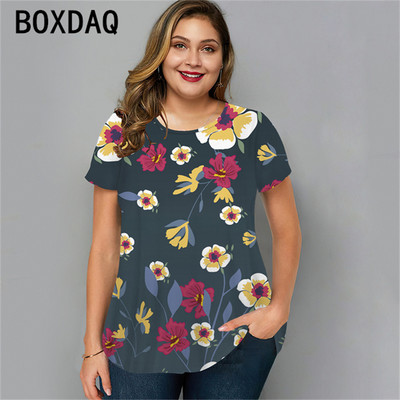 Vintage ziedu gadījuma T-Shrit liela izmēra sieviešu t-krekls ar īsām piedurknēm, 2023. gads, jauns, elegants, dāmu vasaras brīvs topus ar O veida kakla izgriezumu, modes blūze