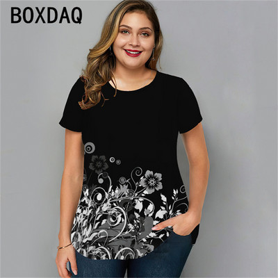 Vintage ziedu gadījuma T-Shrit liela izmēra sieviešu t-krekls ar īsām piedurknēm, 2023. gads, jauns, elegants, dāmu vasaras brīvs topus ar O veida kakla izgriezumu, modes blūze
