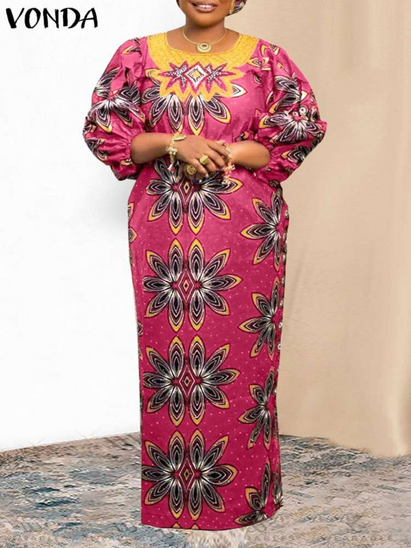 Liela izmēra 5XL VONDA sieviešu bohēmiska maksi kleita 2023. gada vintgae laternas piedurknēm ar ziediem, apdrukāta vasaras saules kleita, ikdienišķa gara kleita