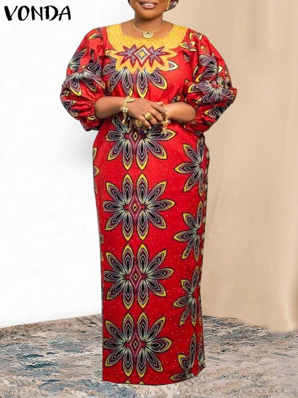 Liela izmēra 5XL VONDA sieviešu bohēmiska maksi kleita 2023. gada vintgae laternas piedurknēm ar ziediem, apdrukāta vasaras saules kleita, ikdienišķa gara kleita