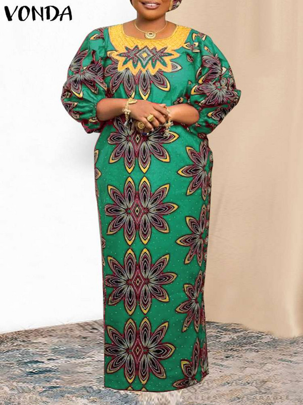 Liela izmēra 5XL VONDA sieviešu bohēmiska maksi kleita 2023. gada vintgae laternas piedurknēm ar ziediem, apdrukāta vasaras saules kleita, ikdienišķa gara kleita