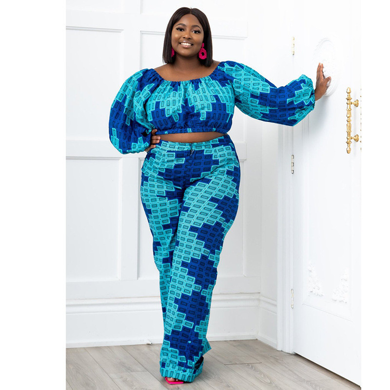 Sieviešu divu gabalu komplekti ar apdruku uz pleciem ar pilnām piedurknēm apgriezti topi, brīvi taisni bikses, modes apģērbs lielizmēra vasarā