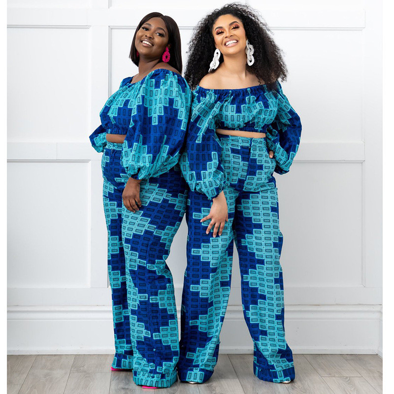 Sieviešu divu gabalu komplekti ar apdruku uz pleciem ar pilnām piedurknēm apgriezti topi, brīvi taisni bikses, modes apģērbs lielizmēra vasarā