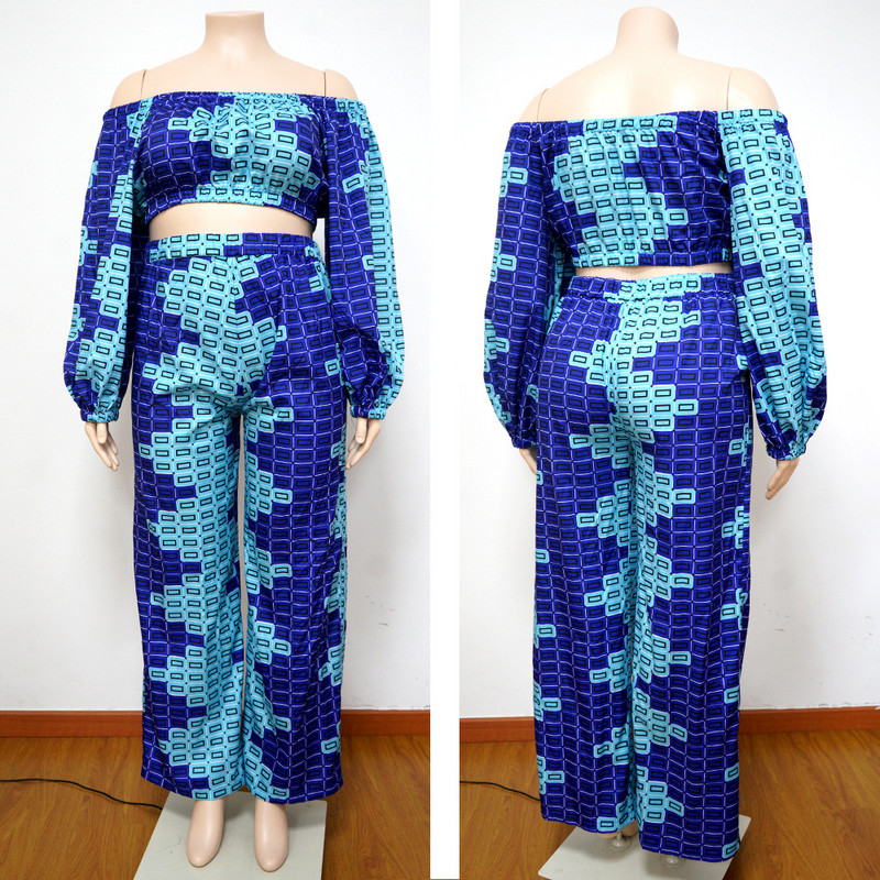 Sieviešu divu gabalu komplekti ar apdruku uz pleciem ar pilnām piedurknēm apgriezti topi, brīvi taisni bikses, modes apģērbs lielizmēra vasarā