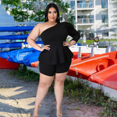 Liela izmēra sieviešu apģērbi Dropshipping Seksīgi tērpi Topi ar garām piedurknēm un šorti 2 dab. Liela izmēra komplekti Vairumtirdzniecība