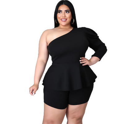 Liela izmēra sieviešu apģērbi Dropshipping Seksīgi tērpi Topi ar garām piedurknēm un šorti 2 dab. Liela izmēra komplekti Vairumtirdzniecība