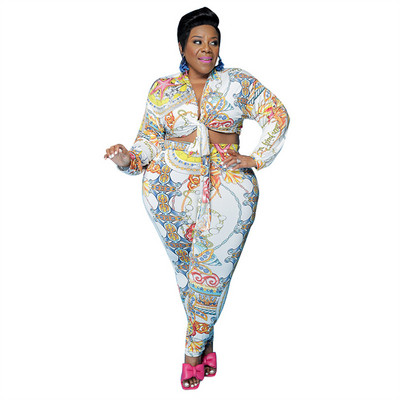 Ljeto 2021. Nova vruća rasprodaja, debeo MM modni ležerni dvodijelni komplet s printom za žene