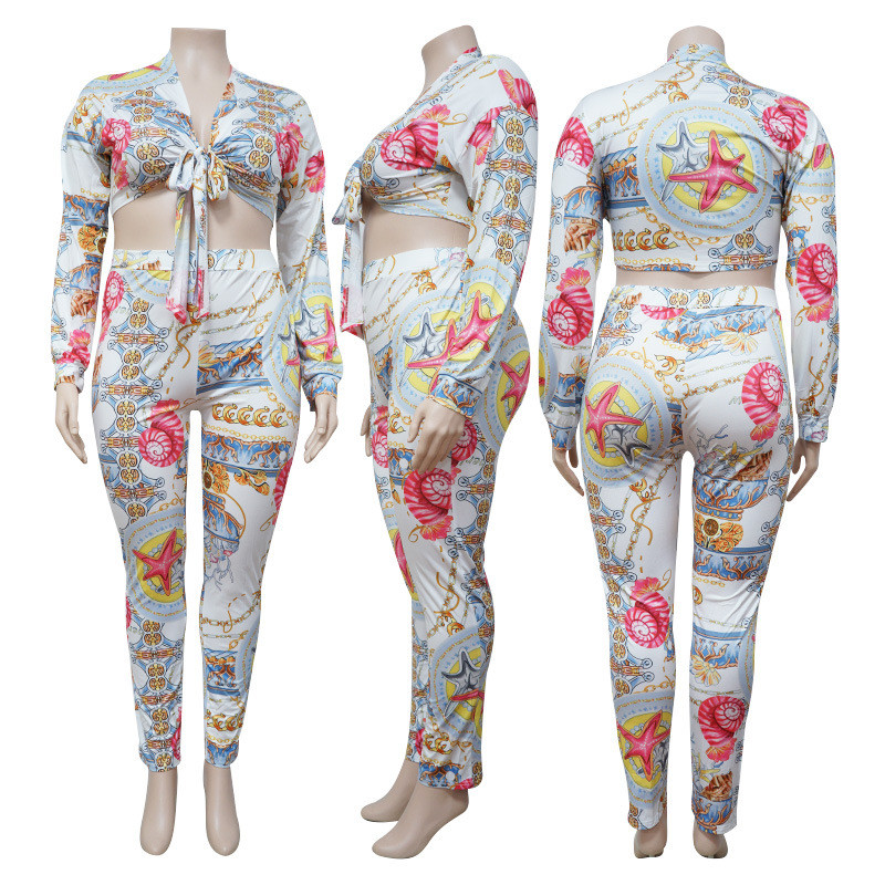 Ljeto 2021. Nova vruća rasprodaja, debeo MM modni ležerni dvodijelni komplet s printom za žene