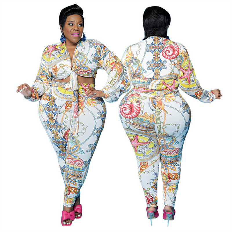 Ljeto 2021. Nova vruća rasprodaja, debeo MM modni ležerni dvodijelni komplet s printom za žene