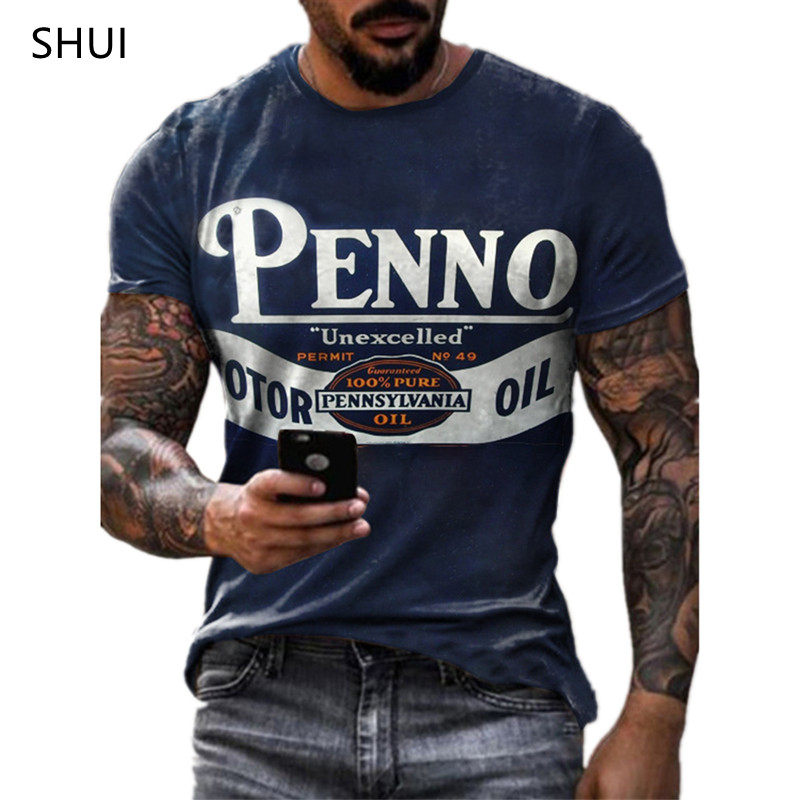 Muška ljetna majica velikih veličina široka vintage pripijena vintage modna majica kratkih rukava US Route 66 s 3D tiskanim slovima i O-izrezom