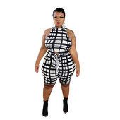 XL-5XL plus izmēra 2 gabalu komplekts sieviešu apģērbi vasaras modes ikdienas rūtainu apdruku šortu komplekts bez piedurknēm Vairumtirdzniecība dropshopping