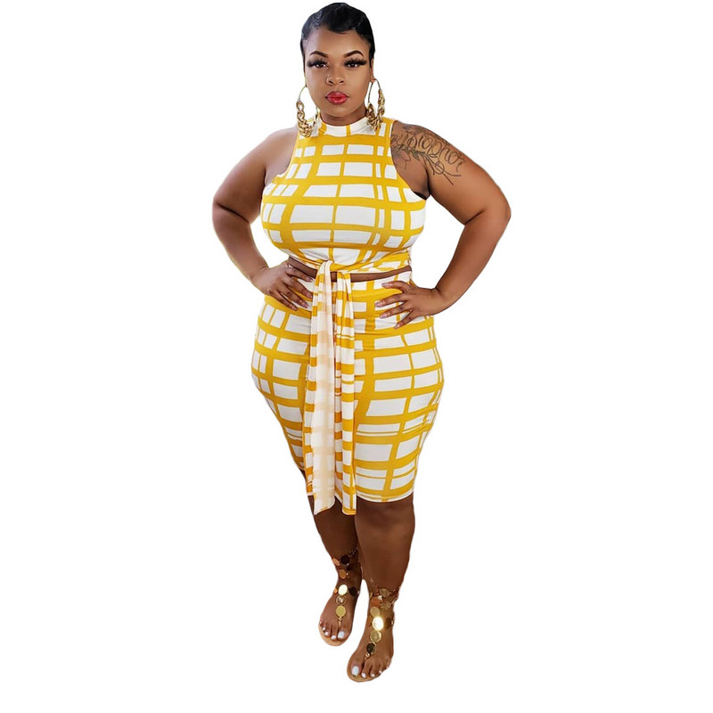 XL-5XL plus izmēra 2 gabalu komplekts sieviešu apģērbi vasaras modes ikdienas rūtainu apdruku šortu komplekts bez piedurknēm Vairumtirdzniecība dropshopping