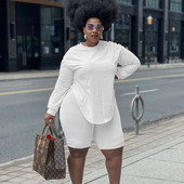 Liela izmēra sieviešu apģērbu divdaļīgs komplekts ikdienas šortu komplekti rudens tērpi garām piedurknēm atpūtas apģērbu komplekti vairumtirdzniecība dropshipping