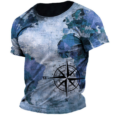 Ανδρικό vintage ναυτικό χάρτη πυξίδα μπλουζάκι με εκτύπωση καλοκαιρινό καθημερινό φαρδύ κοντομάνικο ανδρικό μπλουζάκι Casual Tees Unisex ένδυση