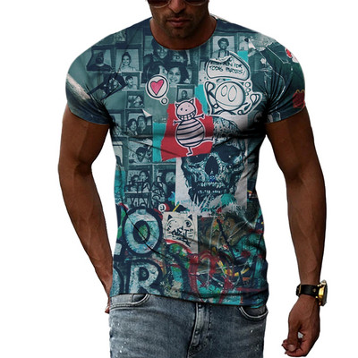 Nyári Férfi Divat Személyiség Graffiti pólók Hip Hop Trend Harajuku Alkalmi Stílus 3D Nyomtatás Rövid ujjú pólók Felsők