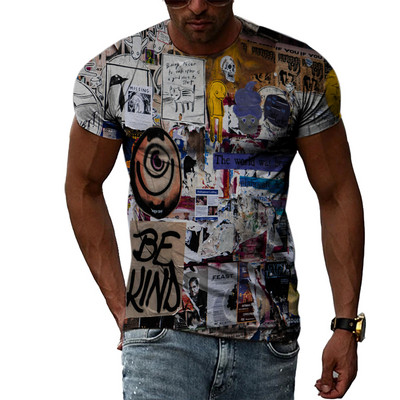 Nyári Férfi Divat Személyiség Graffiti pólók Hip Hop Trend Harajuku Alkalmi Stílus 3D Nyomtatás Rövid ujjú pólók Felsők