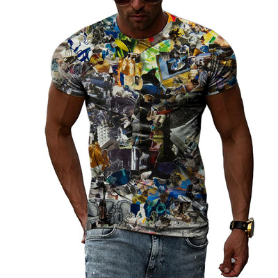 Nyári Férfi Divat Személyiség Graffiti pólók Hip Hop Trend Harajuku Alkalmi Stílus 3D Nyomtatás Rövid ujjú pólók Felsők