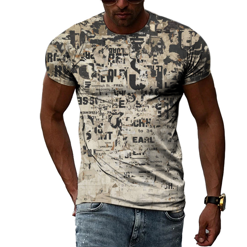 Nyári Férfi Divat Személyiség Graffiti pólók Hip Hop Trend Harajuku Alkalmi Stílus 3D Nyomtatás Rövid ujjú pólók Felsők
