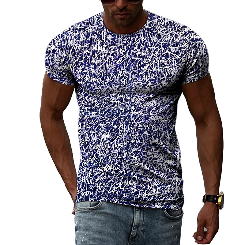 Nyári Férfi Divat Személyiség Graffiti pólók Hip Hop Trend Harajuku Alkalmi Stílus 3D Nyomtatás Rövid ujjú pólók Felsők