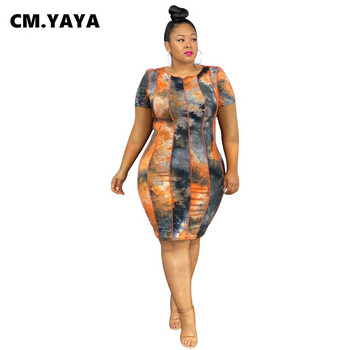 CM.YAYA Γυναικεία φόρεμα Plus Size Tie Dye Print Κοντομάνικο Bodycon Φορέματα με μολύβι με λαιμόκοψη Ο ψηλό Streetwear Fashion Vestidos Summer