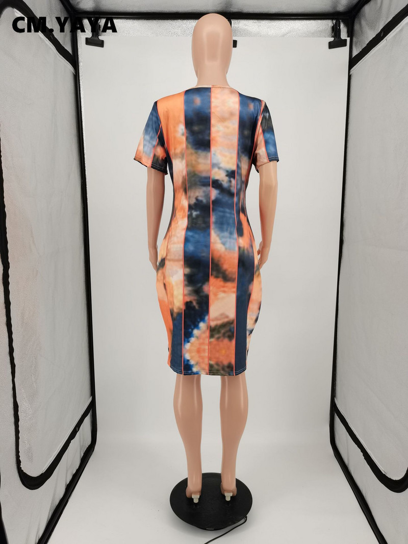 CM.YAYA sieviešu lielizmēra kleita, kaklasaite ar apdruku ar īsām piedurknēm ar o-veida kakla izgriezumu Bodycon zīmuļu kleitas High Street Wear Fashion Vestidos Summer