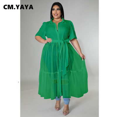 CM.YAYA rochie maxi, tip cămașă, cu bretele, cu mâneci scurte, cu mânecă scurtă, cu bretele, CM.YAYA